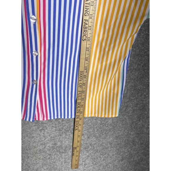 Greathe Short Sleeve Cuffed Striped Button Up Shirt Top Womens Size Medium - Picture 10 of 10